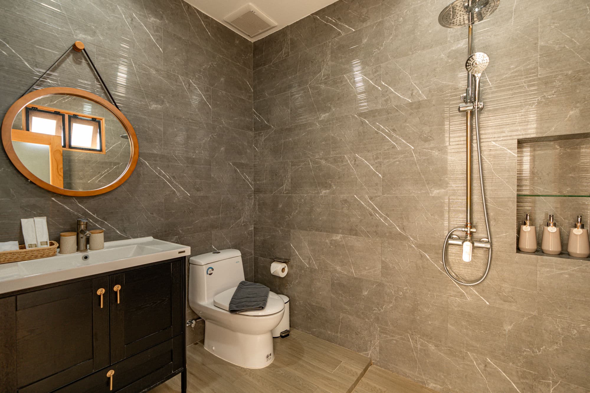 Marble bathroom with shower