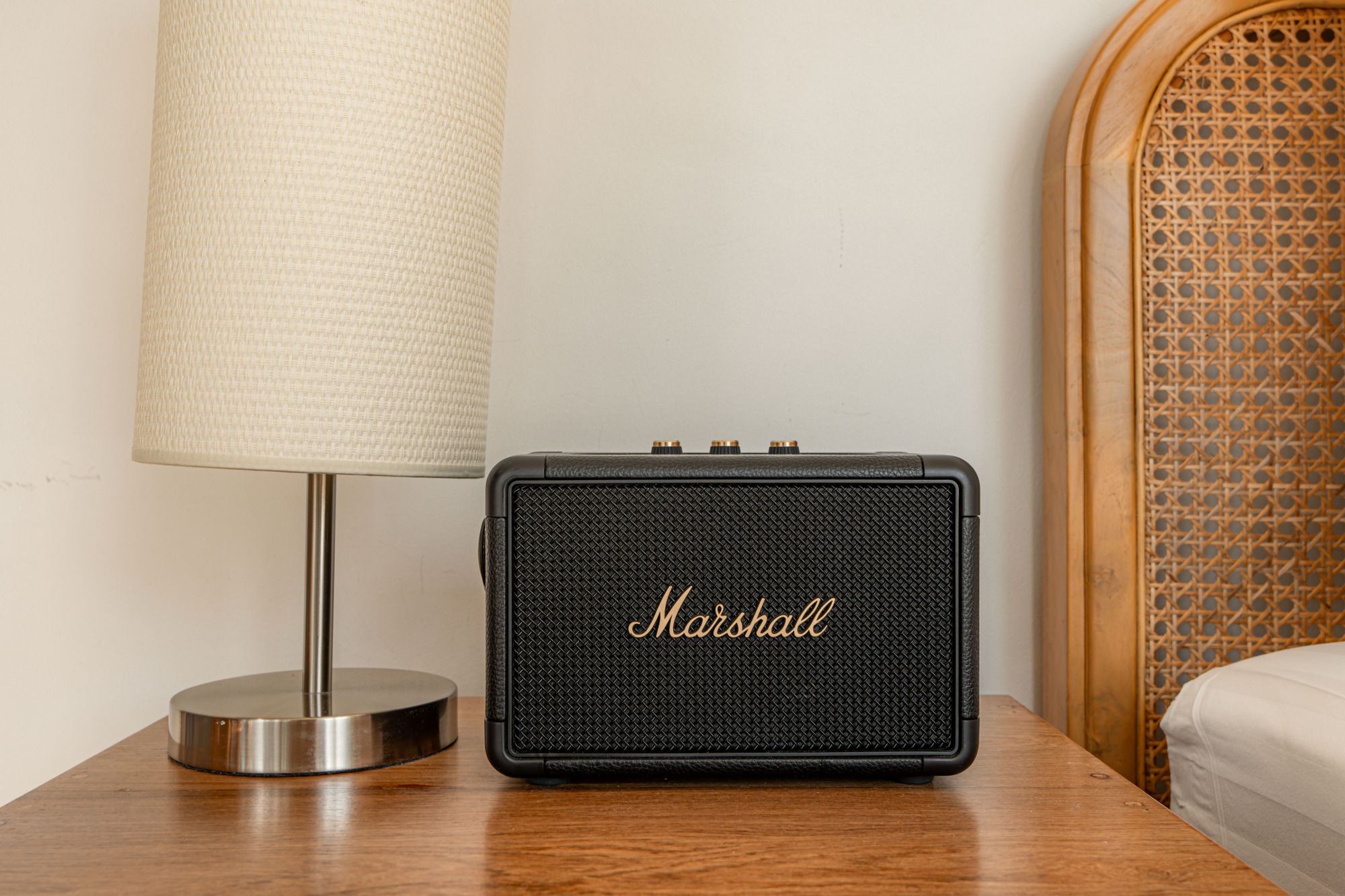 Marshall speaker on bedside