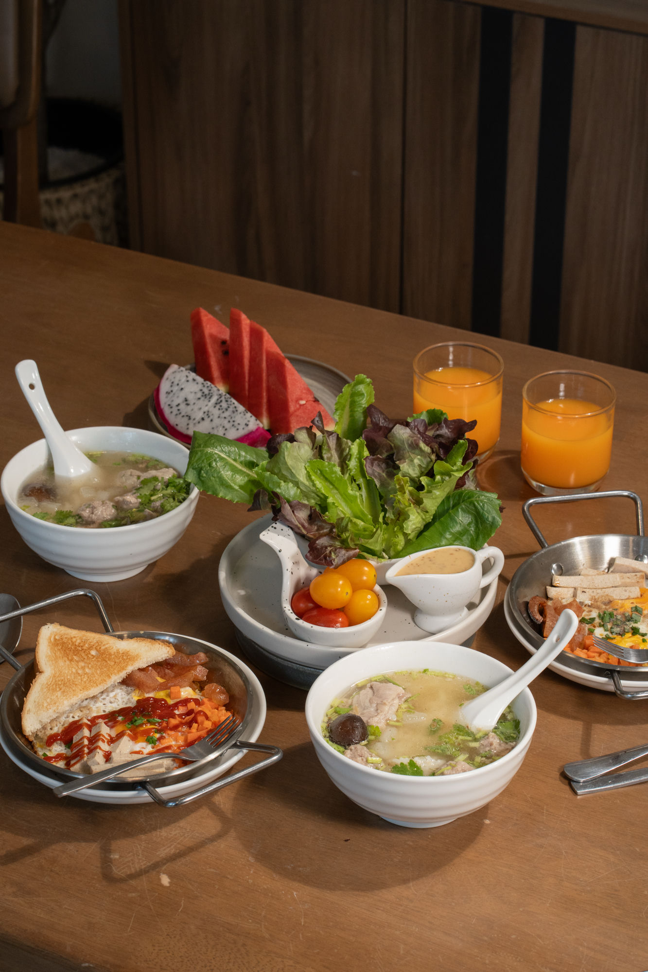 Moo krata clay pot set with raw meats and vegetables
